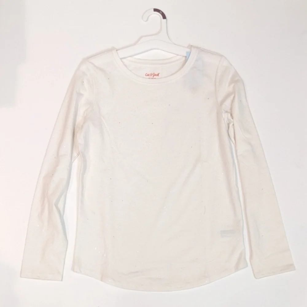 Teen Girls Cat & Jack Long Sleeve Off White T-Shirt w/Glitter Specs